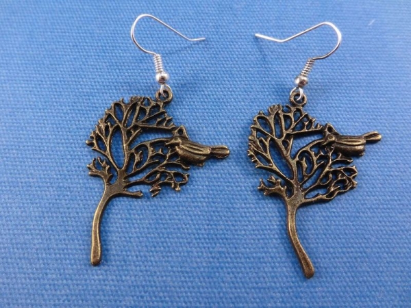 Baum Vogel Ohrringe Vintage Optik tree bird